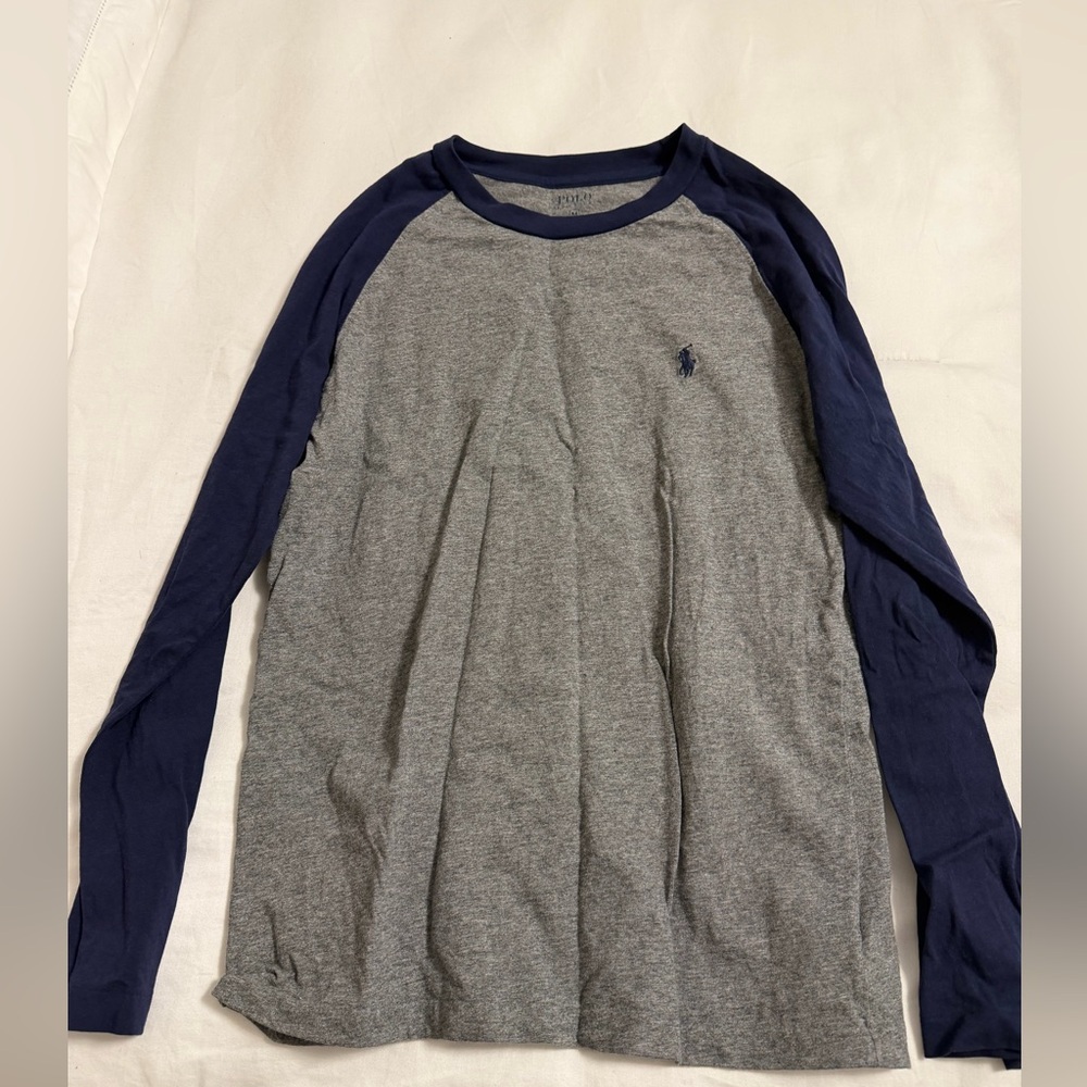 Polo Ralph Lauren Gray and Navy Long Sleeve Tee kids M women’s XS